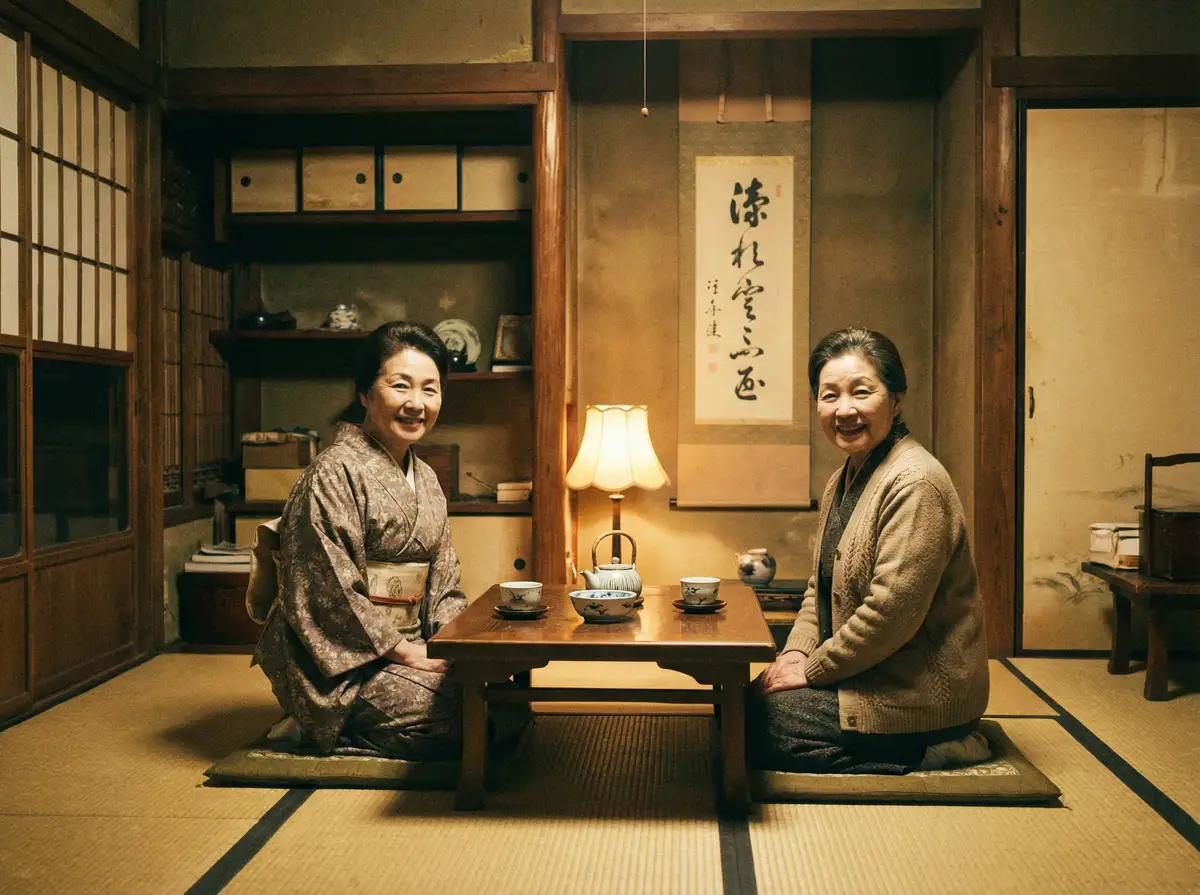 两位优雅的 gogogo日本免费观看 在日式茶室中品茶交谈